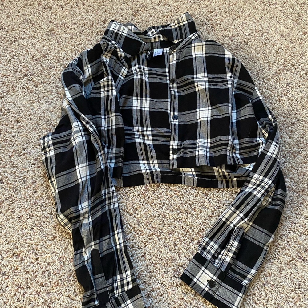 H&M Black and Cream Plaid Shirt